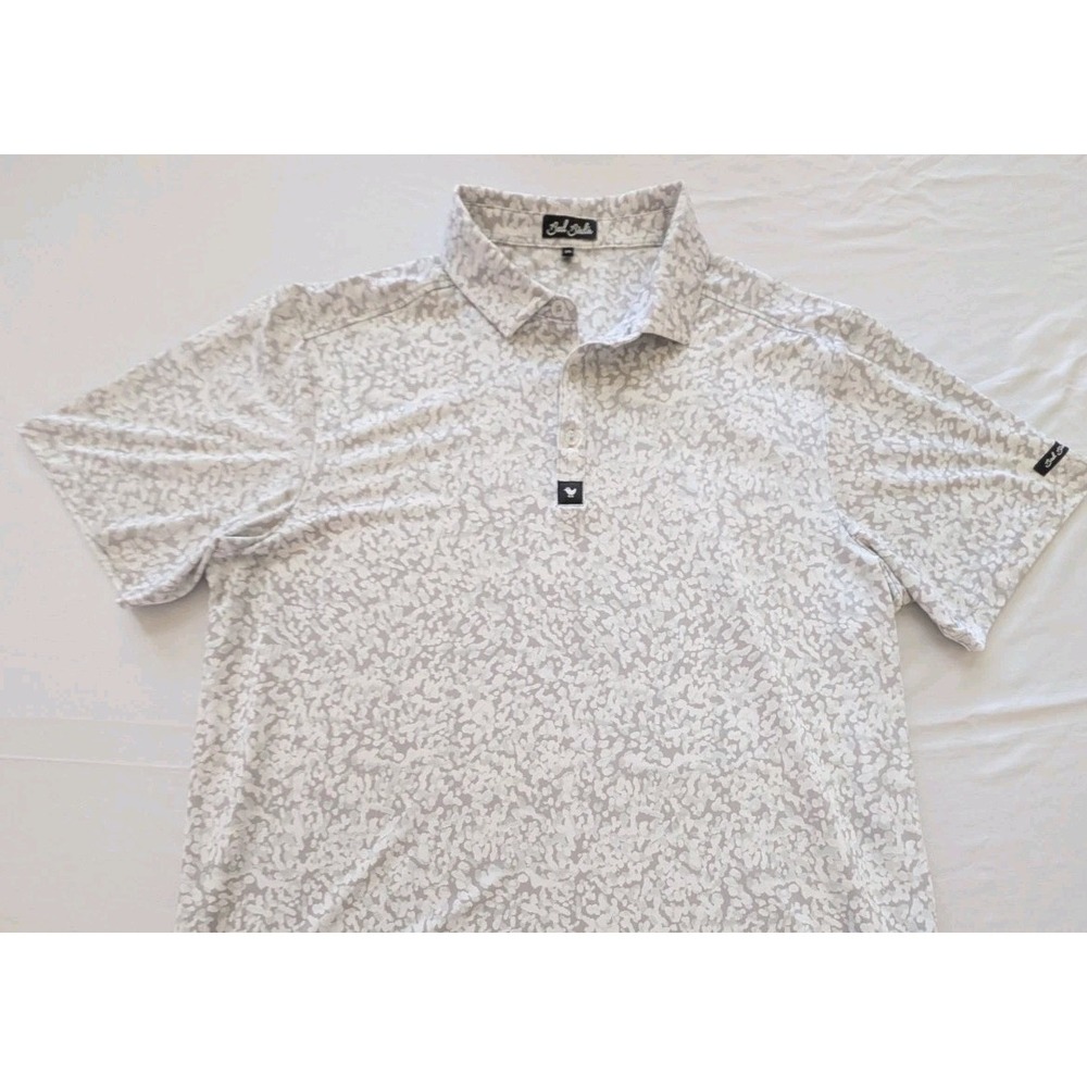 Bad Birdie Golf Shirt Mens 2XL Gray White Abstract Pattern Short Sleeve Polo EUC